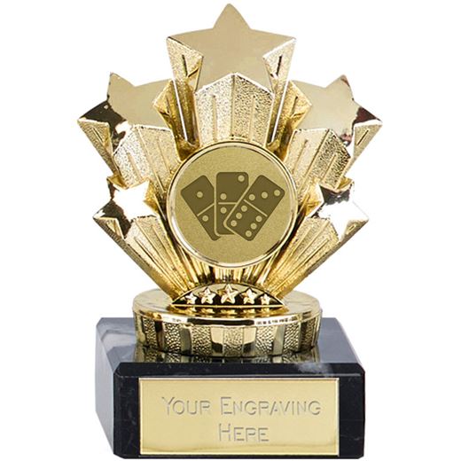 Gold Star Dominoes Trophy On Marble Base 9.5cm (3.75")